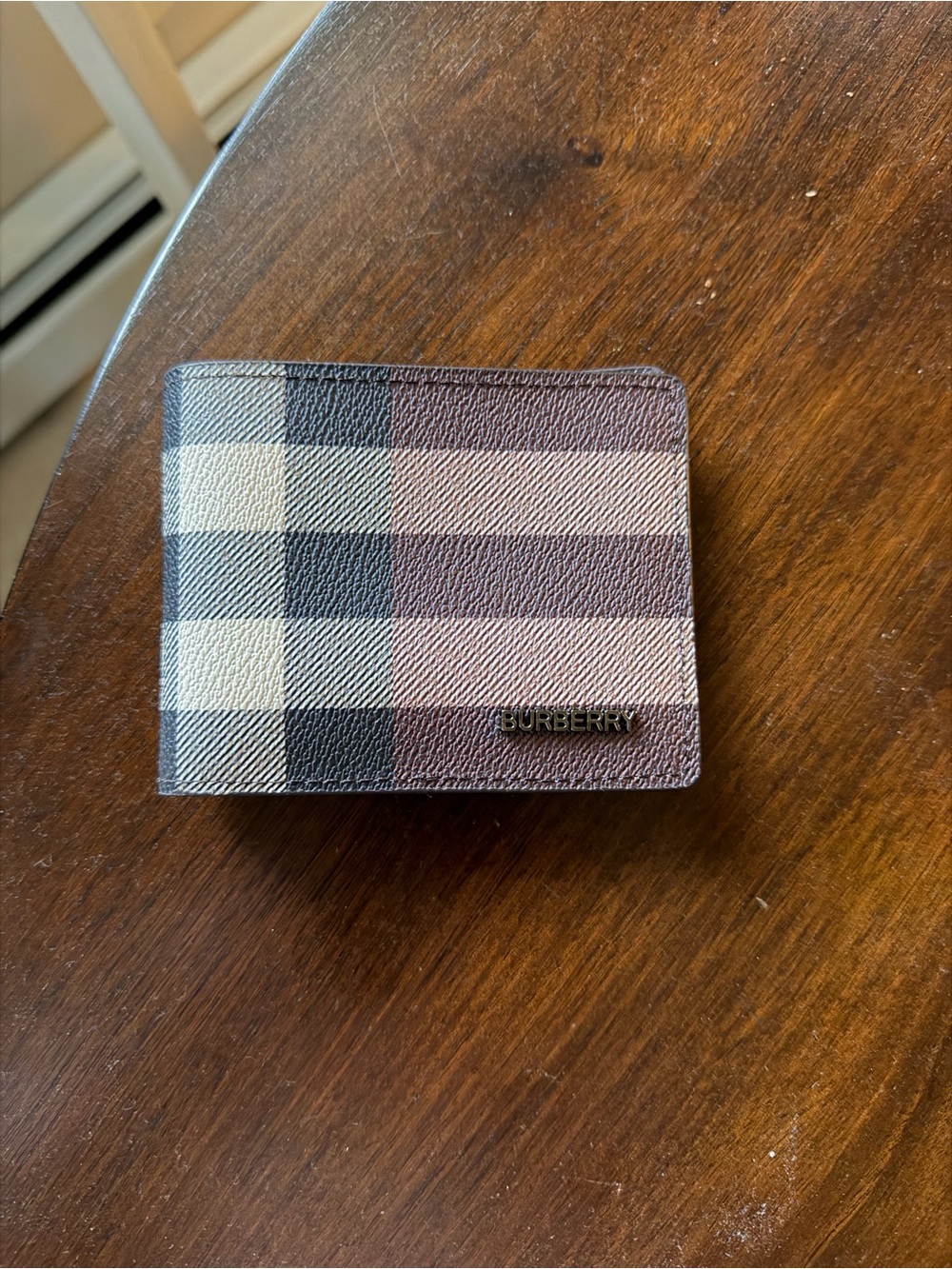 Burberry Plaid Leather Card & Key Holder in Brown and Cream